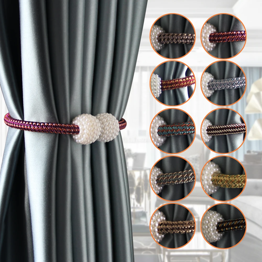 1Pc Pearl Magnetic Curtain Clip Tieback Home Decor Buckle Curtain Holder Hanging Ball Rope Straps Holdbacks New Room Accessories