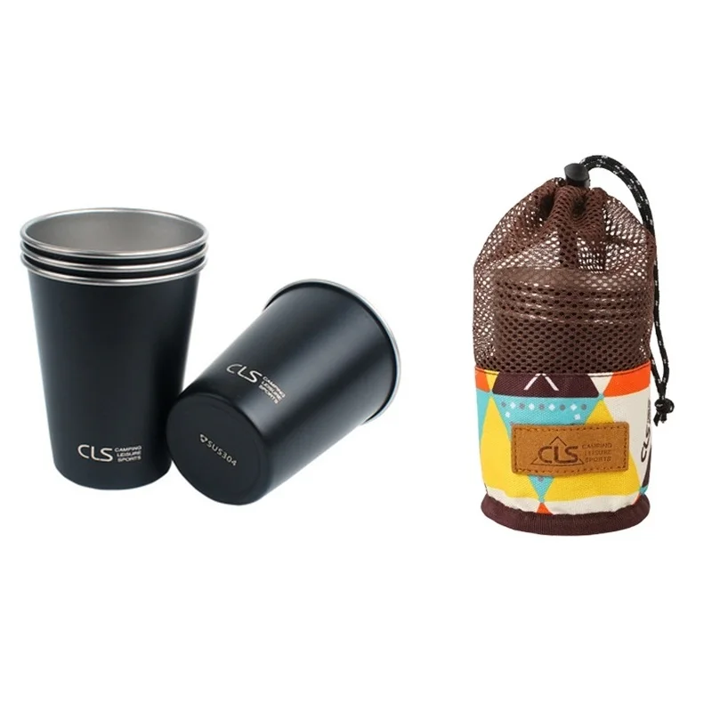 

304 Stainless Steel Cup Outdoor Camping 4Pcs Set Cup Picnic Barbecue Beer Glass Mountaineering Water Cup Tea Milk Coffee Cup