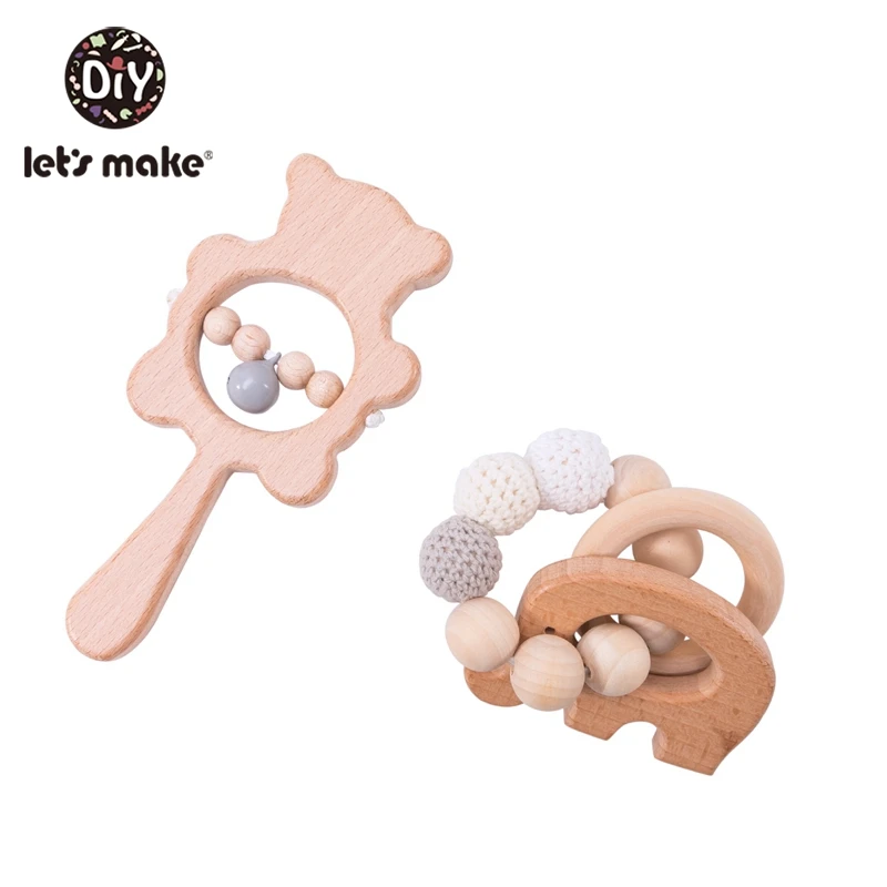 Let's Make 2pc New Born Baby Giocattoli di Legno Sonaglio Bambino Del Bambino di Crepitio del bambino Ciuccio Personalizzato Catena Sonagli Per 0 -12 mesi I Bambini