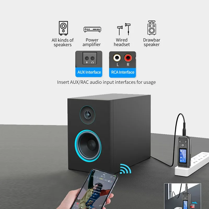 USB Bluetooth 5.0 Đầu Thu Truyền Hình Không Dây Phát Thụ Thể Âm Thanh Cho Xe Máy Tính Màn Hình LCD AUX 3.5MM Hỗ Trợ Thẻ Nhớ