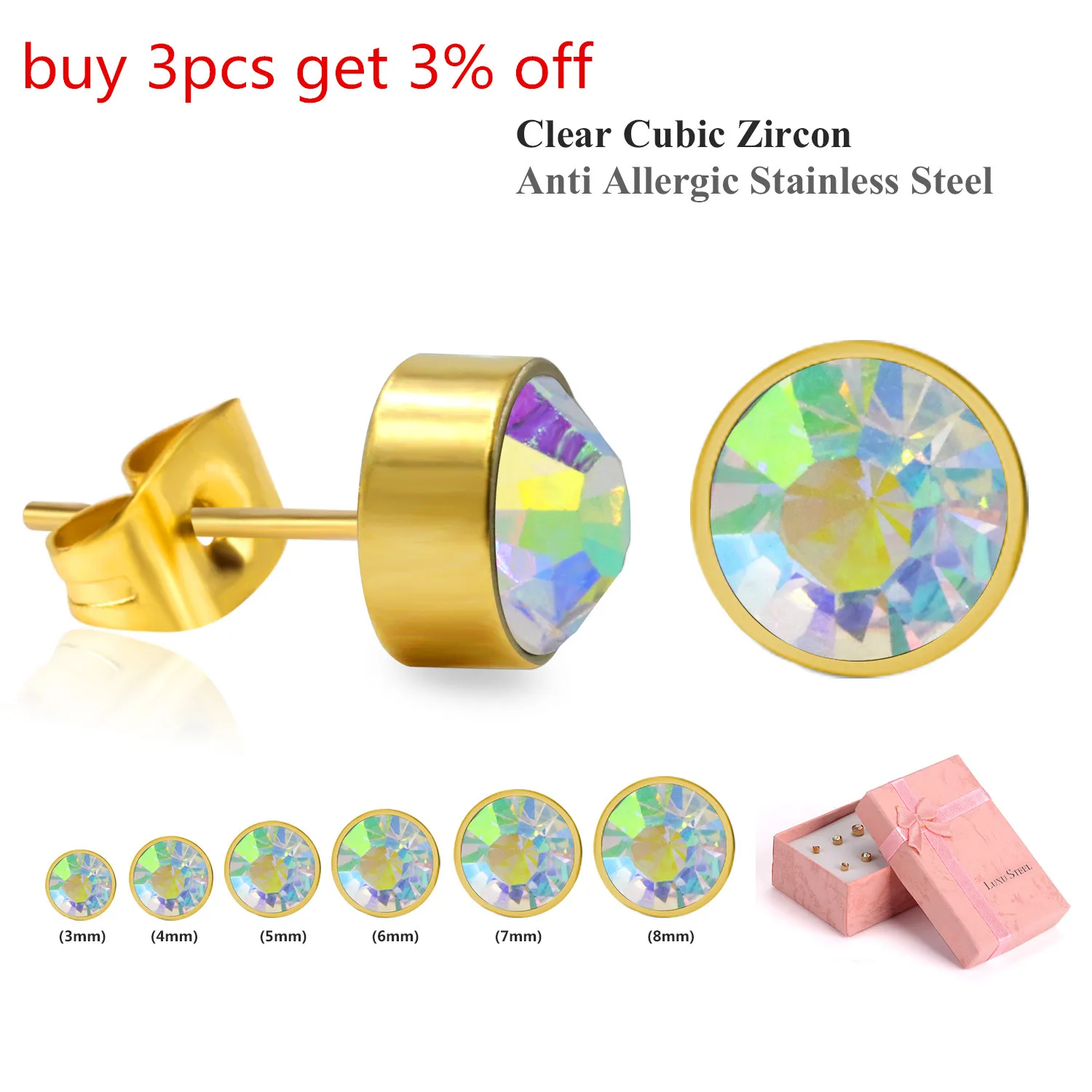 LUXUSTEEL Earings 2022 Golden Round Cubic Zirconia 6Pairs Box Earring Sets Christmas Gift Stainless Steel Wholesale Earrings