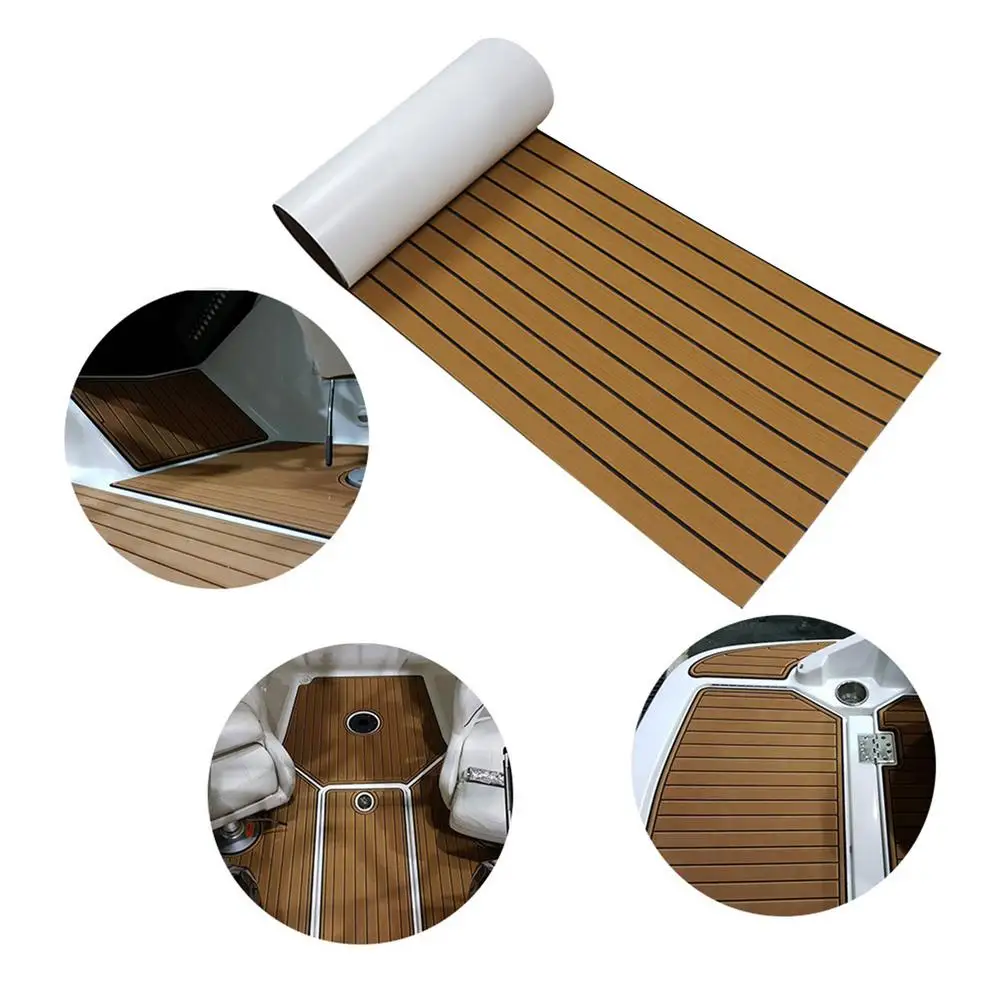 

45cmx240cm EVA Foam Faux Teak Boat Deck Mat Brown Decking Sheet Yacht Flooring Anti Skid Mat Self Adhesive Vehicle Pad