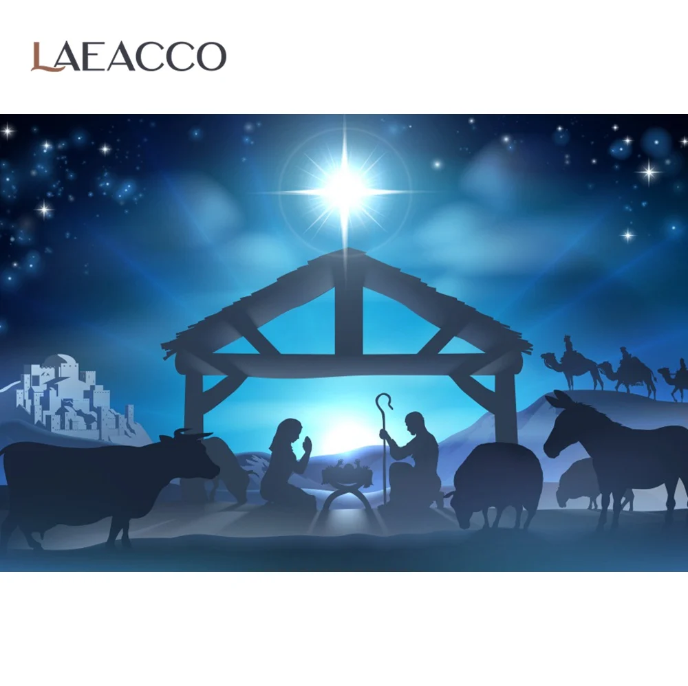 Jesus Christ Follower Sheep Nativity Glitter Star Night Scenic Photo Backgrounds Easter Photography Backdrops Photo Studio