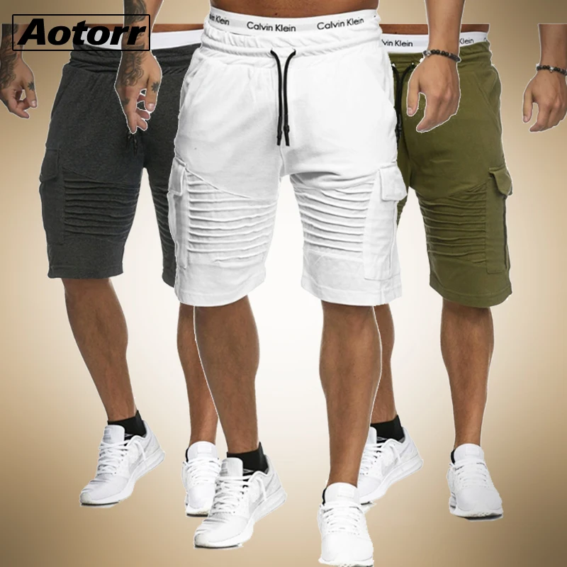 Summer cargo shorts men's casual pants fitness exercise beach shorts men's breathable cotton fitness shorts trousers striped sho