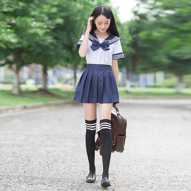 女性用プリーツスカートとセーラーブラウスのセット,和風の学生服,制服,ネイビースタイル,セクシー