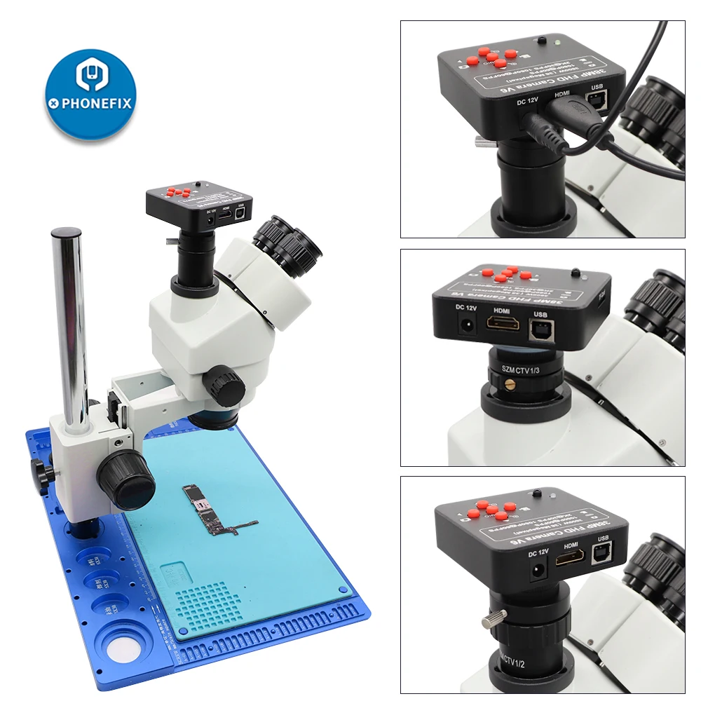 38MP 1080P 60FPS Digital Video USB Camera Full HD C-Mount Trinocular Stereo Microscope Camera for PCB Soldering Repair