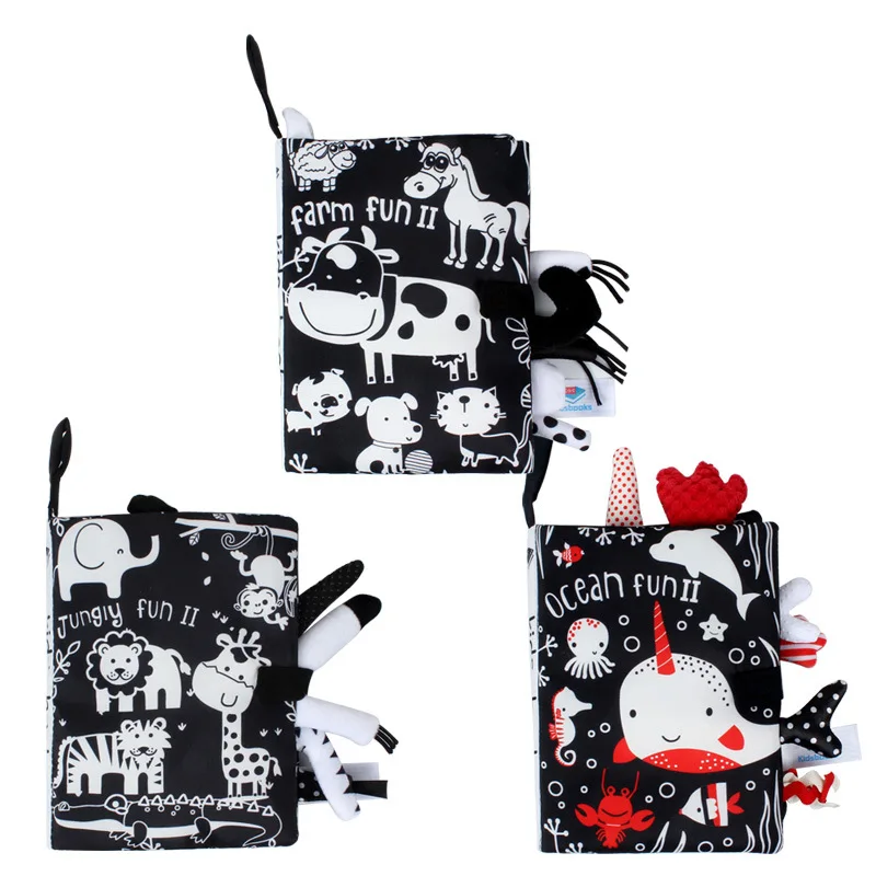 Cute Cartoon Early Learning Baby Book Black and White Soft Safe Label Cloth Painting Newborn Infant Early Educational Books