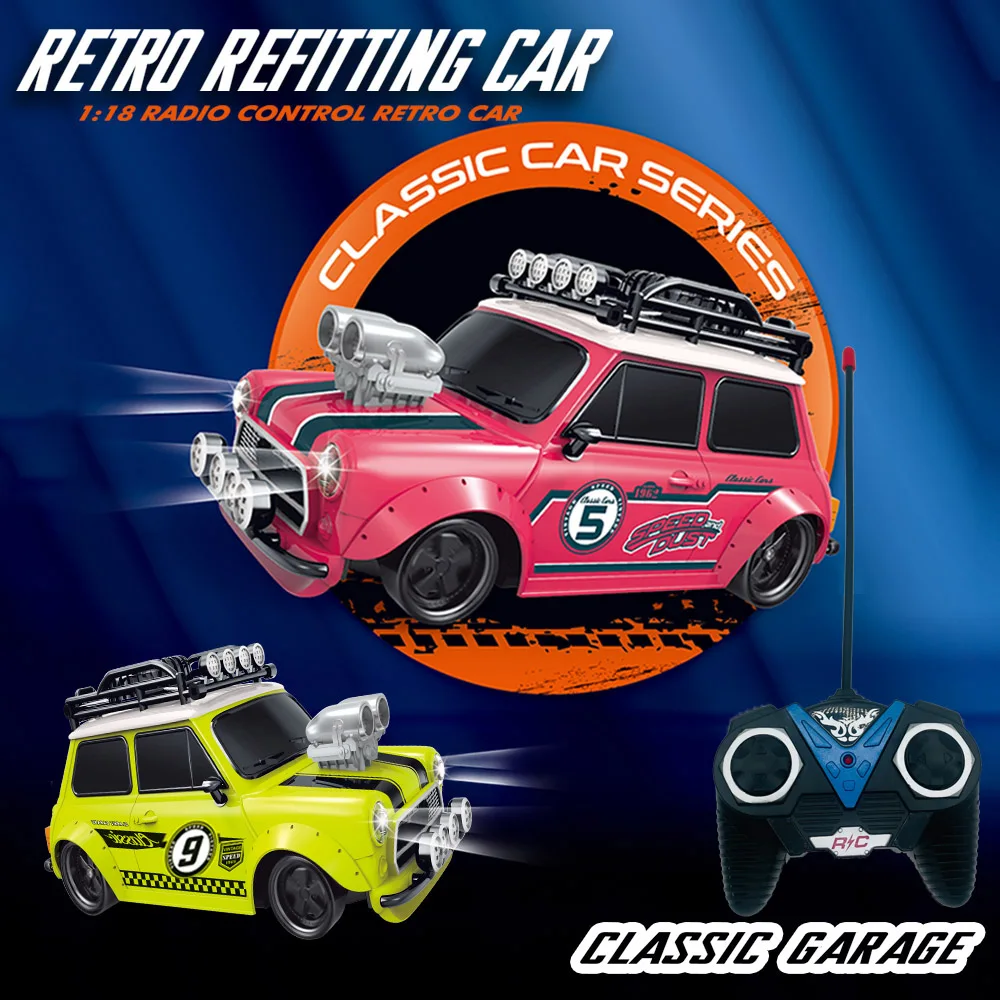 1:18 Retro Refitting MINI Car 4 channel Remote Control Car 27MHz RC Car High Speed Light Modified vehicle Model Car Toy For Kids