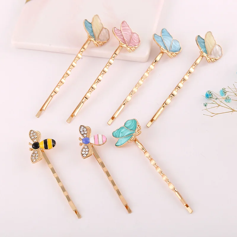 2pcs Fashion Wild Butterfly Bee Shape BB Clip Word Hairpin Barrettes Women Children Girl Handmade Headdress Diy Accessories