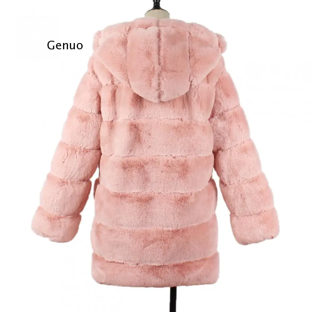 Fashion Luxury Fake Fur Coat Women 80 Cm Long Natural Fox Fur Jacket with Big Fur Hood Full Sleeve Winter Thick Fur