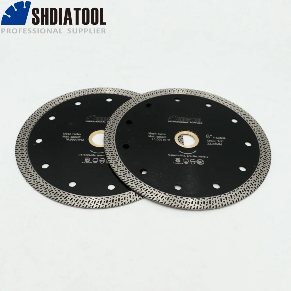 SHDIATOOL 5 stücke Dia 6 "Hot gedrückt gesinterte Mesh Turbo Diamant sägeblatt 150mm Trocken oder Nass Schneiden disc Für Stein Harten material
