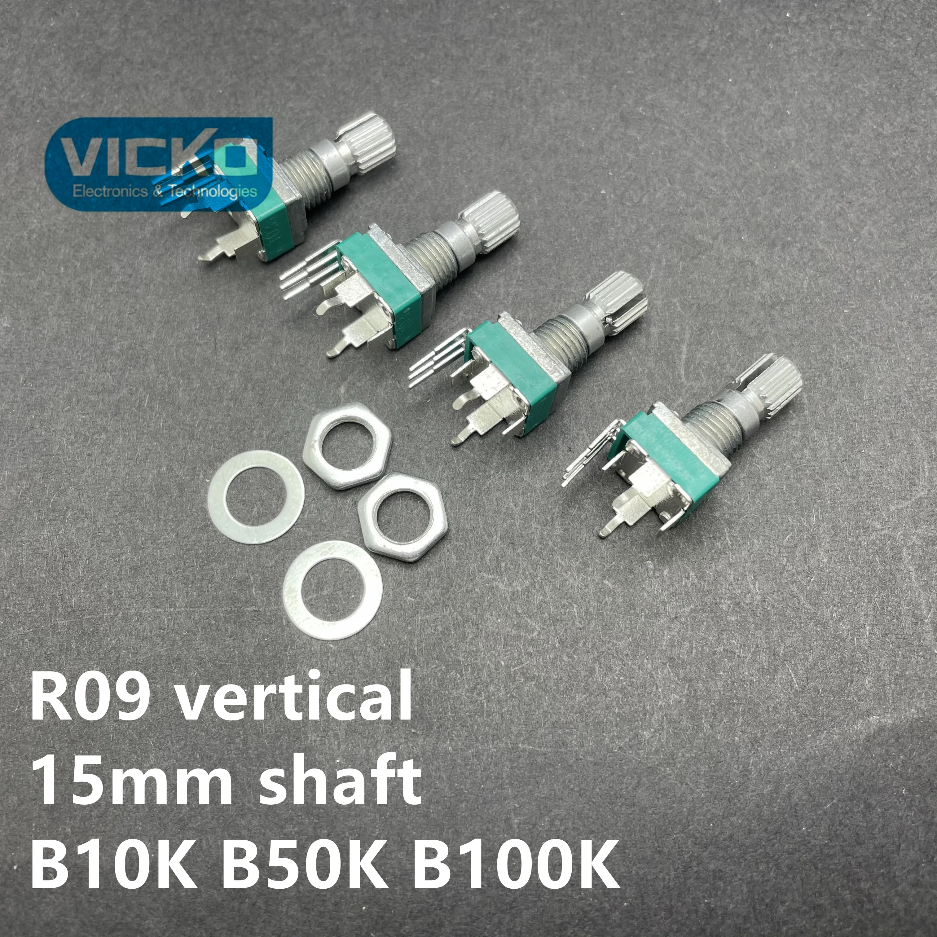 

100pcs Precision adjustable potentiometer R09 RK09 B1K B1M B10K B20K B50K B100K B500K 15MM RK097N vertical curved single switch