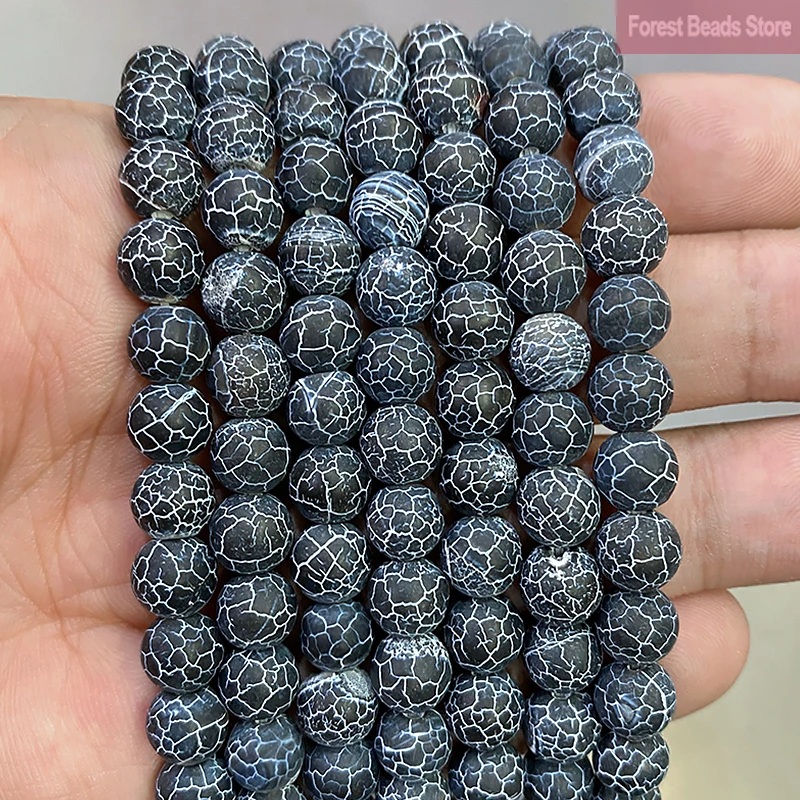 Natural Stone Frost Crab Black Agates Round Loose Beads Diy Bracelet Accessories For Jewelry Making 15\