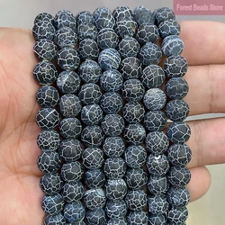 Natural Stone Frost Crab Black Agates Round Loose Beads Diy Bracelet Accessories For Jewelry Making 15