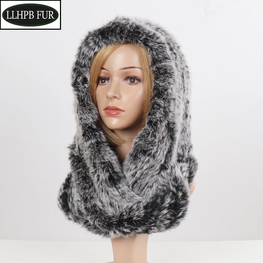 2024 New Russian Women Knit Genuine Rabbit Fur Caps Lady Winter Warm Natural Rabbit Fur Cap Scarf Female Real Fur Hats Scarves