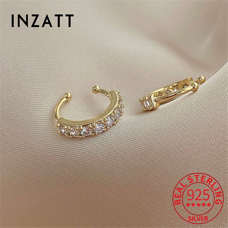 INZATT Real 925 Sterling Silver Zircon Round 14K Gold Clip Earrings For Charm Women Minimalist Classic Fine Jewelry No Piercing