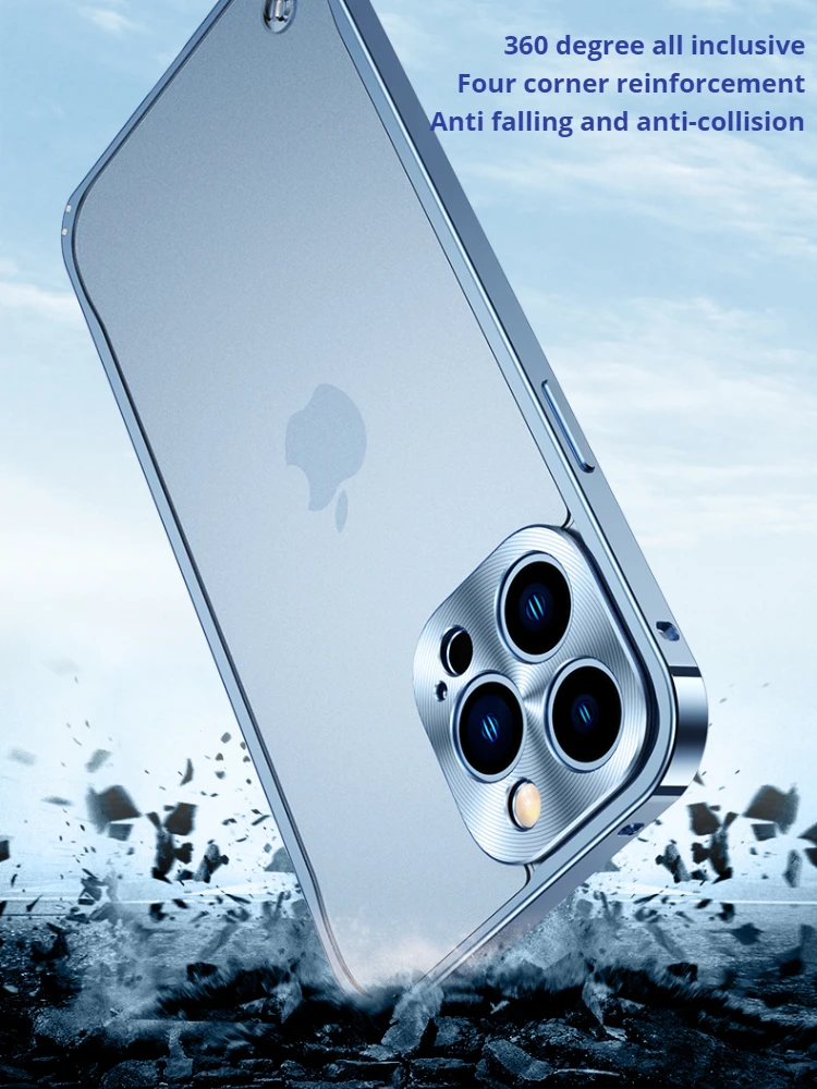 Coque Luxury Ultra Thin Case For iPhone 12 Pro MAX Metal Bumper Camera Lens Protector Matte Acrylic Hard Clear Back Cover
