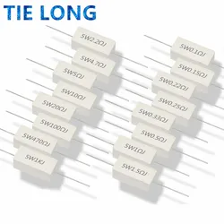 Résistance de puissance en ciment, 10 pièces, 5W, 5%, 0.1 ~ 10K, 0.1R, 0.5R, 1R, 10R, 100R, 0.22, 0.33, 0.5, 1, 2, 5, 8, 10, 15, 20, 25, 30, 100, 1K, 10K ohm