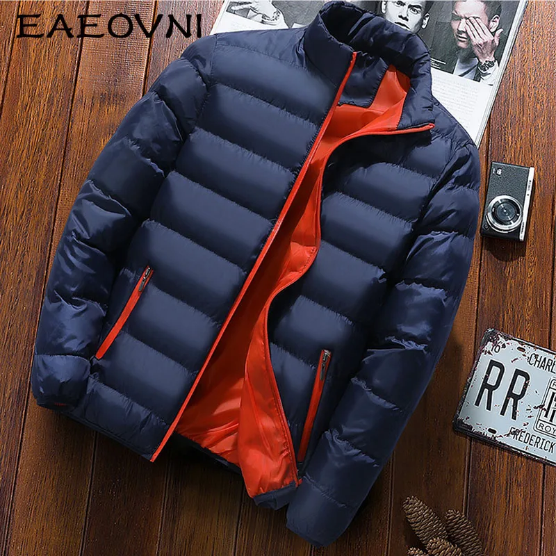 

EAEOVNI Warm Thick Puffer Jacket Men Parka Jackets Winter Casual Mens Outwear Coats Male Windbreak Cotton Padded Down Jacket