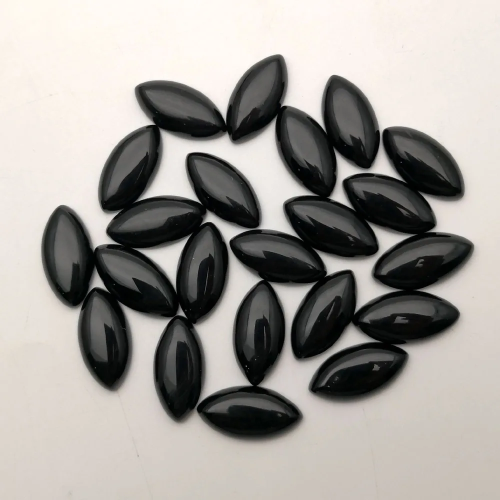 12pcs 10x20mm marquise horse eye flat black agates natural stone cabochon beads Necklace accessories Earrings no hole wholesale