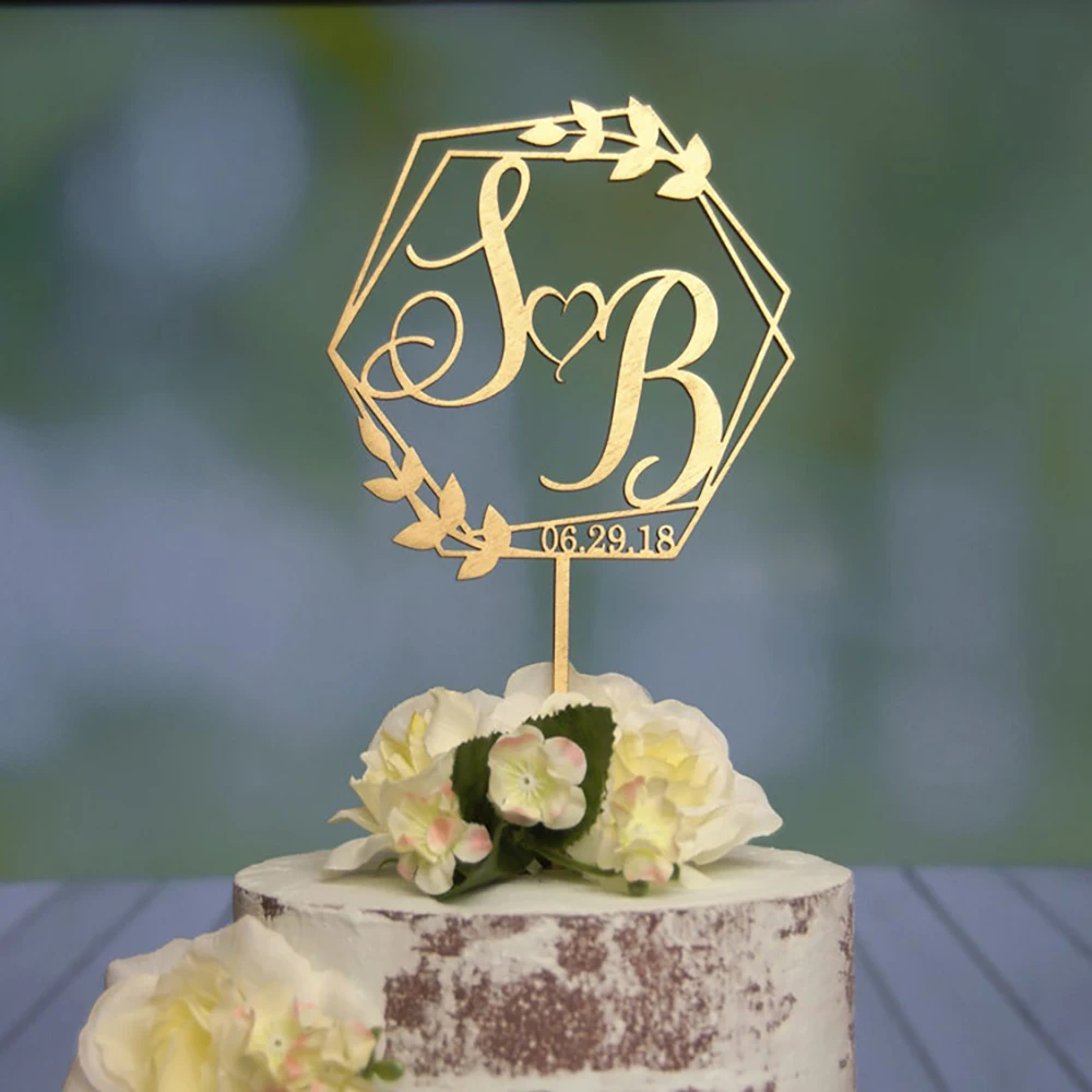 Personalized Two Initial Cake Topper Custom Wedding Birthday Anniversary Baptism Cake Toppers Party Decoration Elegant Rustic