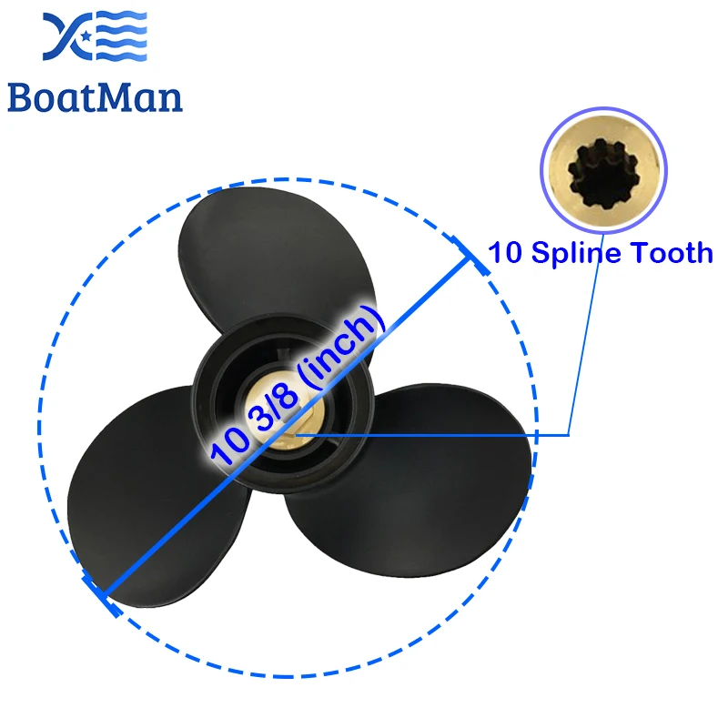 BoatMan® 10 3/8x13 Propeller for Mercury Outboard Motor 9.9HP 18HP 25HP 10 Tooth Spline 48-19640A40 Aluminum Boat Accessories