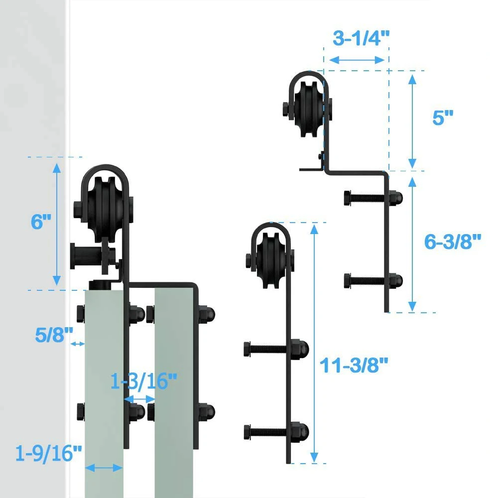 Imagem -04 - Bypass Barn Door Slides Kit de Hardware Porta Deslizante Sistema de Trilhos de Rolos em Forma de j para Porta Dupla 12004870 mm