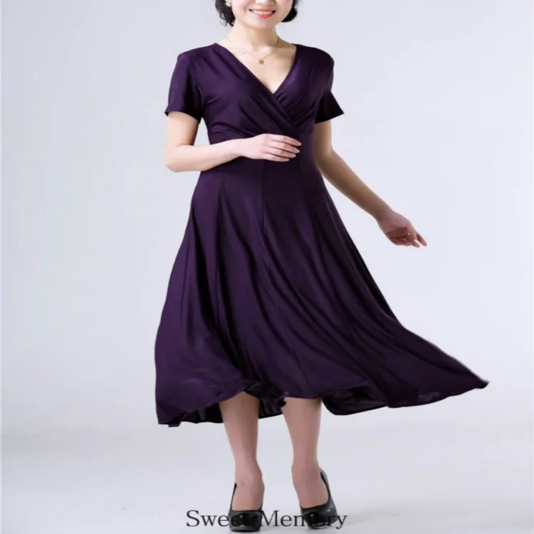 Purple Evening Dresses 2024 Women Soft Long Milk Silk Summer Vintage V-neck Blue Green Black Casual Party Robe Lady Vestidos