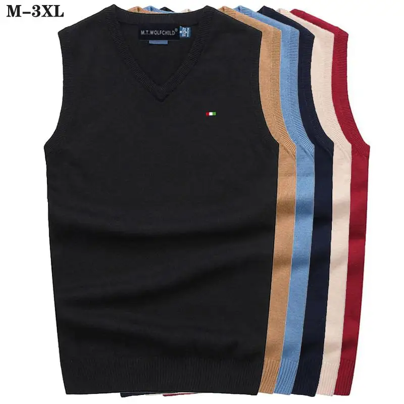 

Good Quality Spring Autumn Men's Vest Sleeveless Sweaters Pullovers 100% Cotton Casual Knitted Vest Fashion Knitted Male Tops