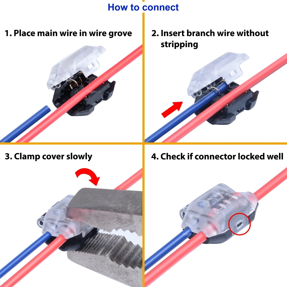 5PCS Quick T Tap Wire Connectors 1 Pin 22 20 18 AWG AC DC Self-Strip Splice Terminals for Auto Vehicle LED Lighting Speaker