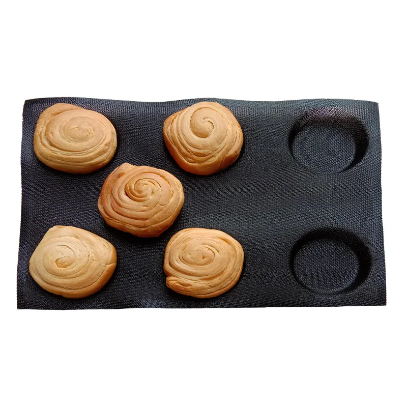 Glass Fiber Silicone Round Bread Mold Various Hamburger Cookie Puff Black Porous Mould Cake Tart Pan Non Stick Bake Tools