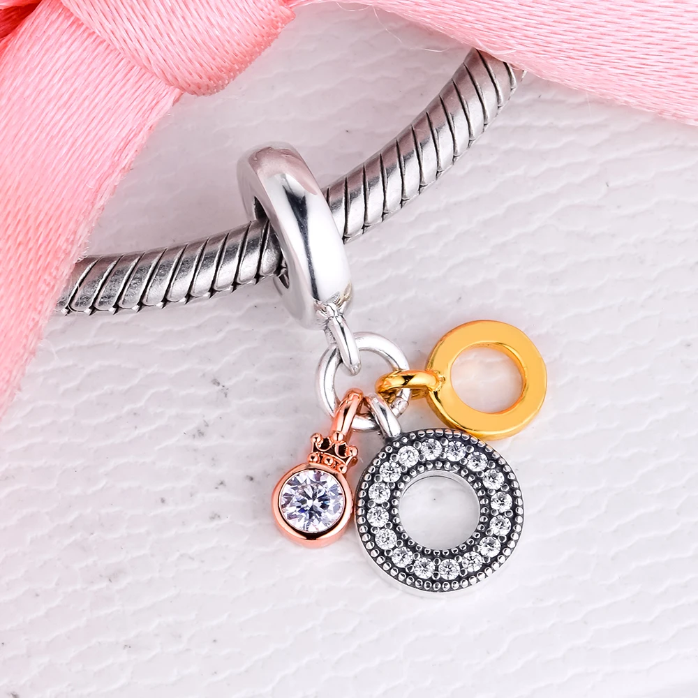 925 Sterling Silver Bead Triple Monogram Dangle Charms Fits Original Bracelet Metal Beads for Jewelry Making 2020 New