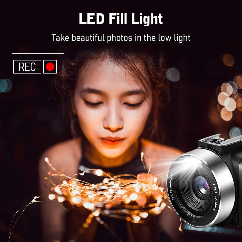 Видеокамера 4K, видеокамера с 16X цифровым зумом, Handycam, 48 МП, встроенная подсветка, сенсорный экран, видеорегистратор для фотосъемки Youbute