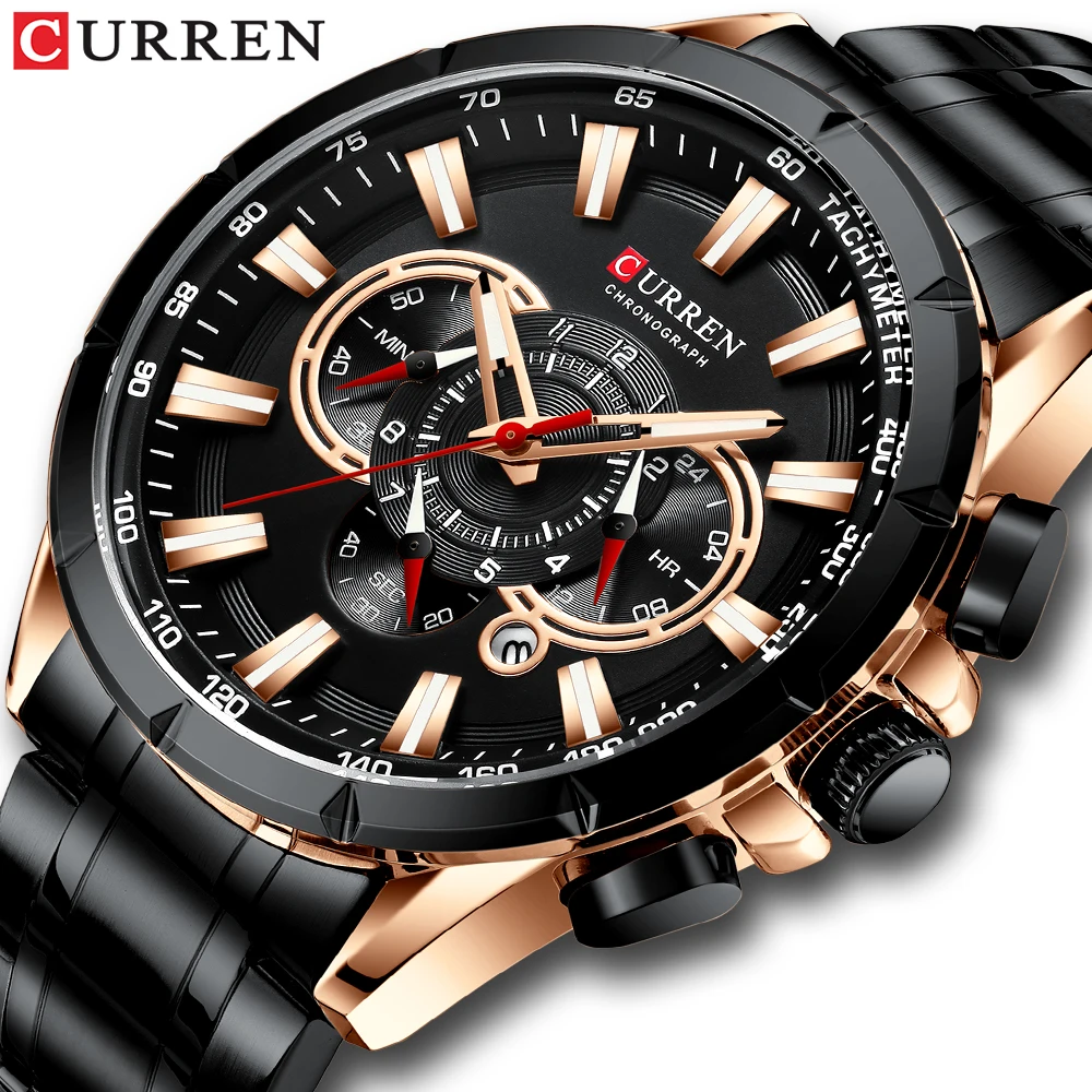 CURREN Men's Watch Fashion Sport Chronograph Wristwatch Mens Watches Top Brand Luxury Quartz Watch Stainless Steel Band