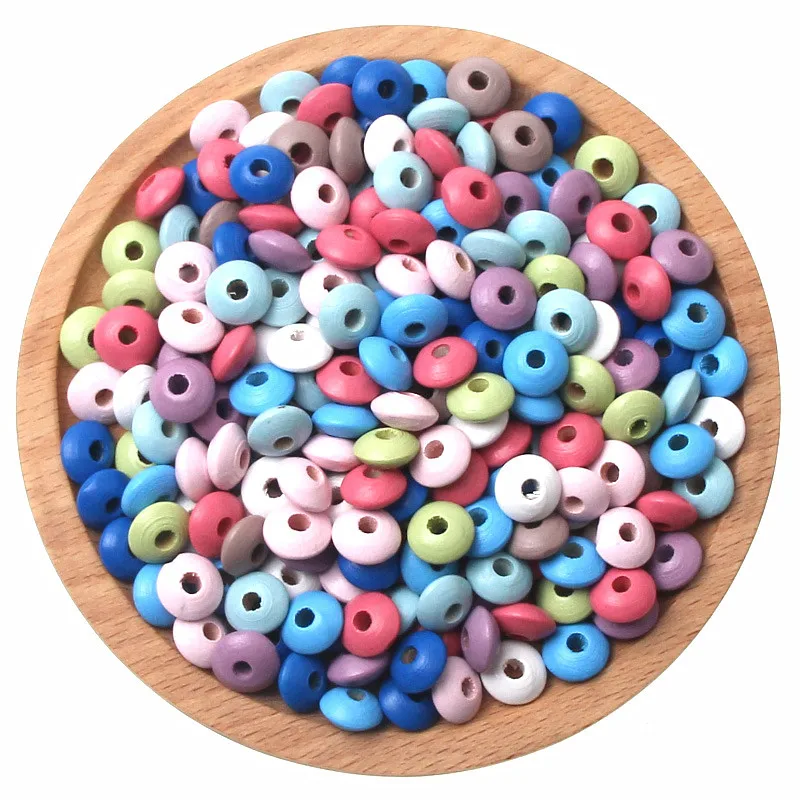 100pcs/lot 12*6mm Mixed Wooden Lentils Beads Natural Wood Round Flat Loose Spacer Beads For Jewelry Making DIY Accessories