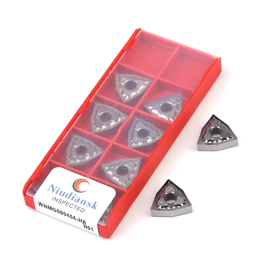 10Pcs WNMG080404 HA N01 WNMG080408 HA N01 CNC เครื่องกลึงโลหะตัดใบมีดแทรกสำหรับโลหะผสมอลูมิเนียมภายนอกเครื่องมือ