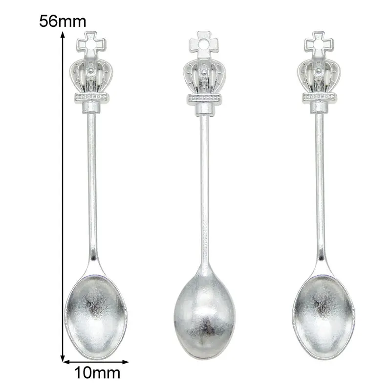 12PCS Classical Silver Color Crown Spoon Charms Alloy Tableware Pendant Jewelry Making Accessory Craft DIY 56*10mm