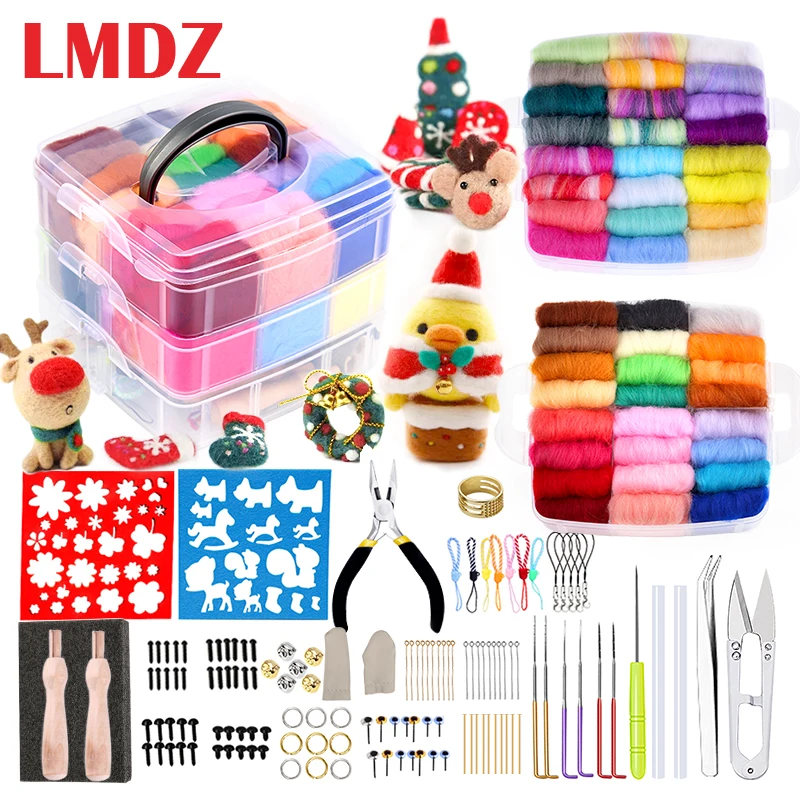 

LMDZ 179 PCS DIY Roving Wool Needle Felting Kit Handle Wool Felting Tools Handmade Spinning Fabric Materials Handcraft With Box