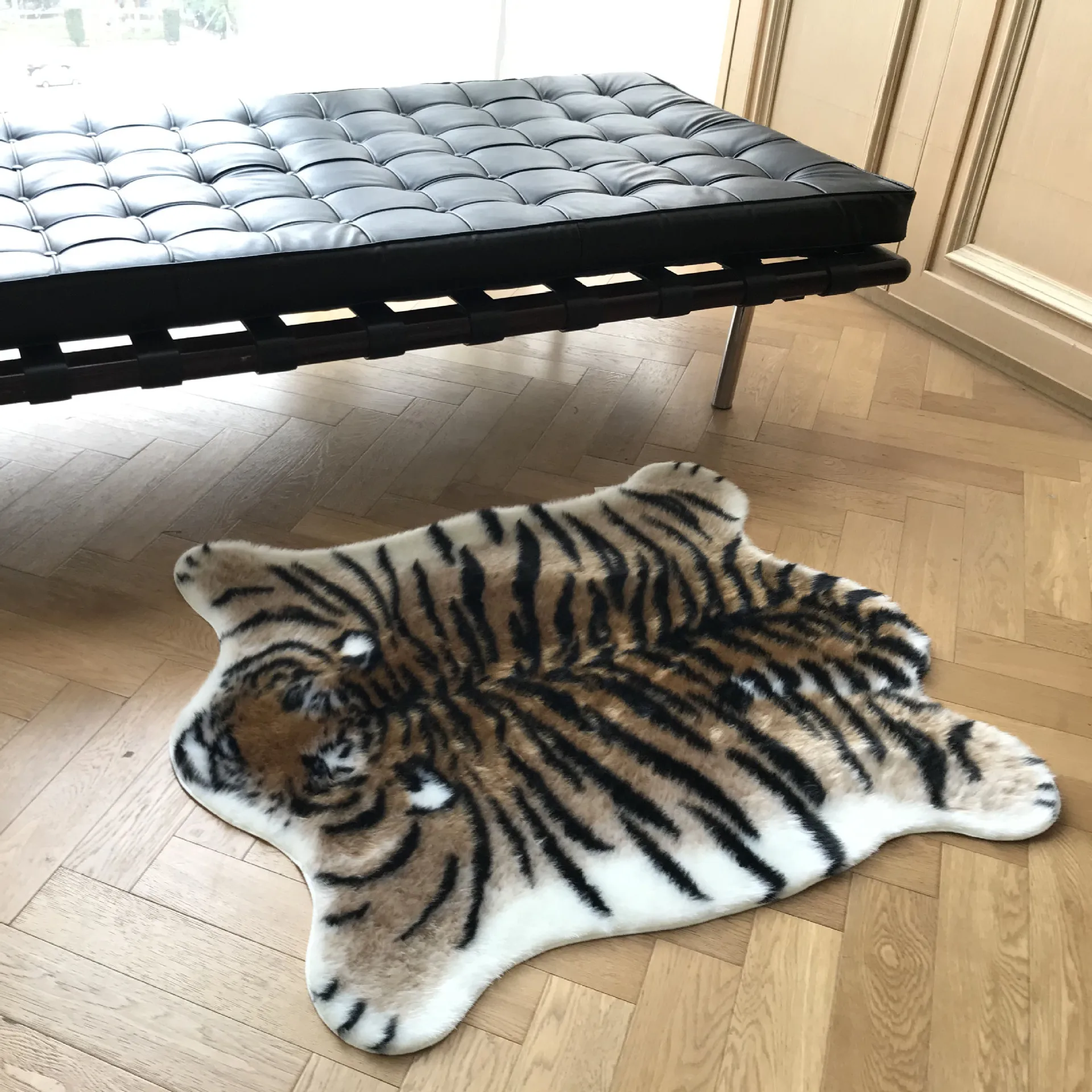New Tiger Printed Rug  Cowhide Faux Skin Leather Rug  Nonslip Antiskid Mat 2 Size Animal Print Carpet