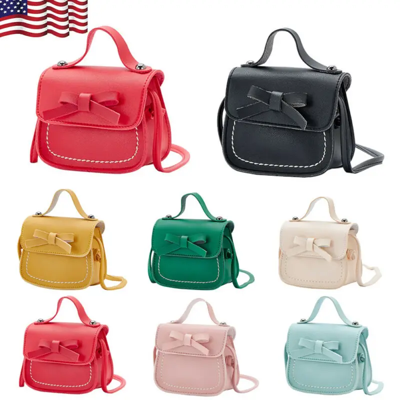 Sweet Kid baby Girl Bow Knot Shoulder Bag Small Bow Messenger  Bag Purses Cross Body Sling PU Leather Wallet Handbag 7 colors