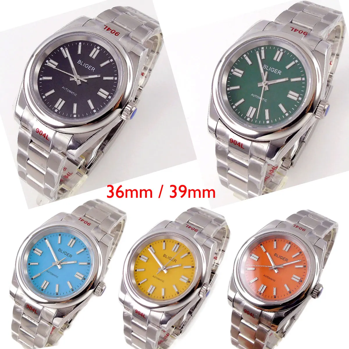 BLIGER 36mm/39mm NH35A Green/Blue Automatic Men Watch Polish Bezel MIYOTA 8215 PT5000 Steel Band Baton Hand Business Wristwatch