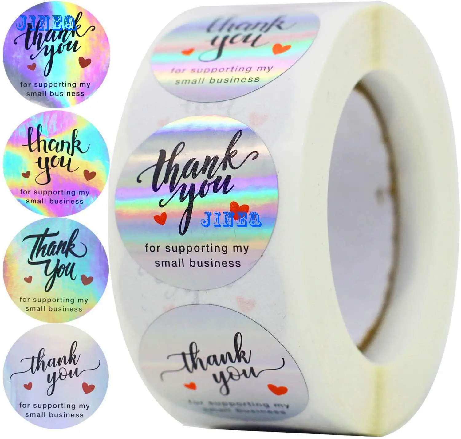 500pcs Rainbow Holo Thank You Stickers 4 Designs Holographic Thank You Small Business Stickers Roll for Gift Wrapping Supplies