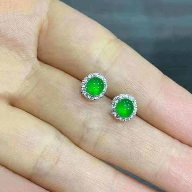 New design natural chalcedony high ice green egg noodle earrings simple and classic daily wear women's jewelry accessories