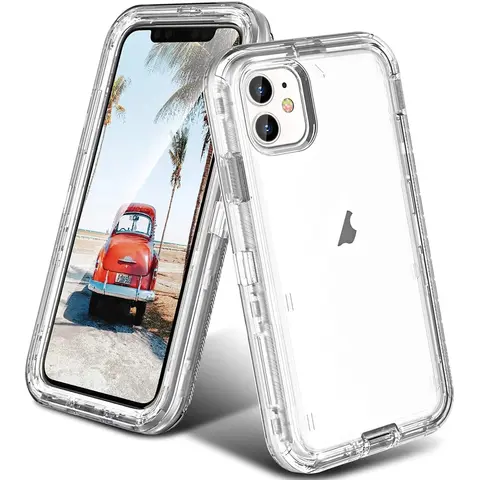 3 IN1 For iPhone 16 15 11 12 13 14 Pro Max MINI XR XSMAX  X  XS SE 7 8 6 6S Plus Heavy Duty Transparent Shockproof Armor Case