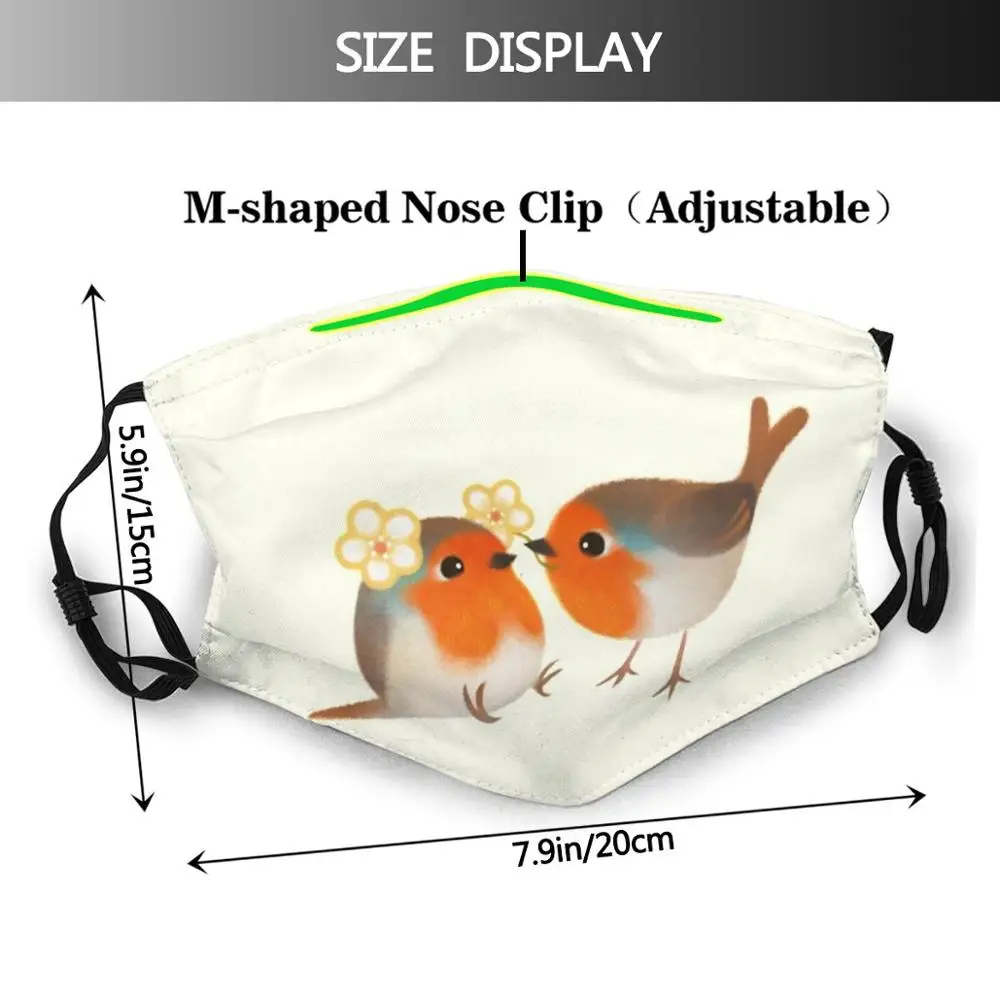 Flowers For You Funny Print Reusable Pm2.5 Filter Face Mask European Robin Robin Bird Animal Love Happy Flower Present