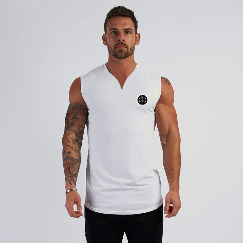 New Mens Sports Gym Casual Workout Tank Top Musculation Breathable Clothing Bodybuilding Fitness Singlets Sleeveless V-Neck Vest