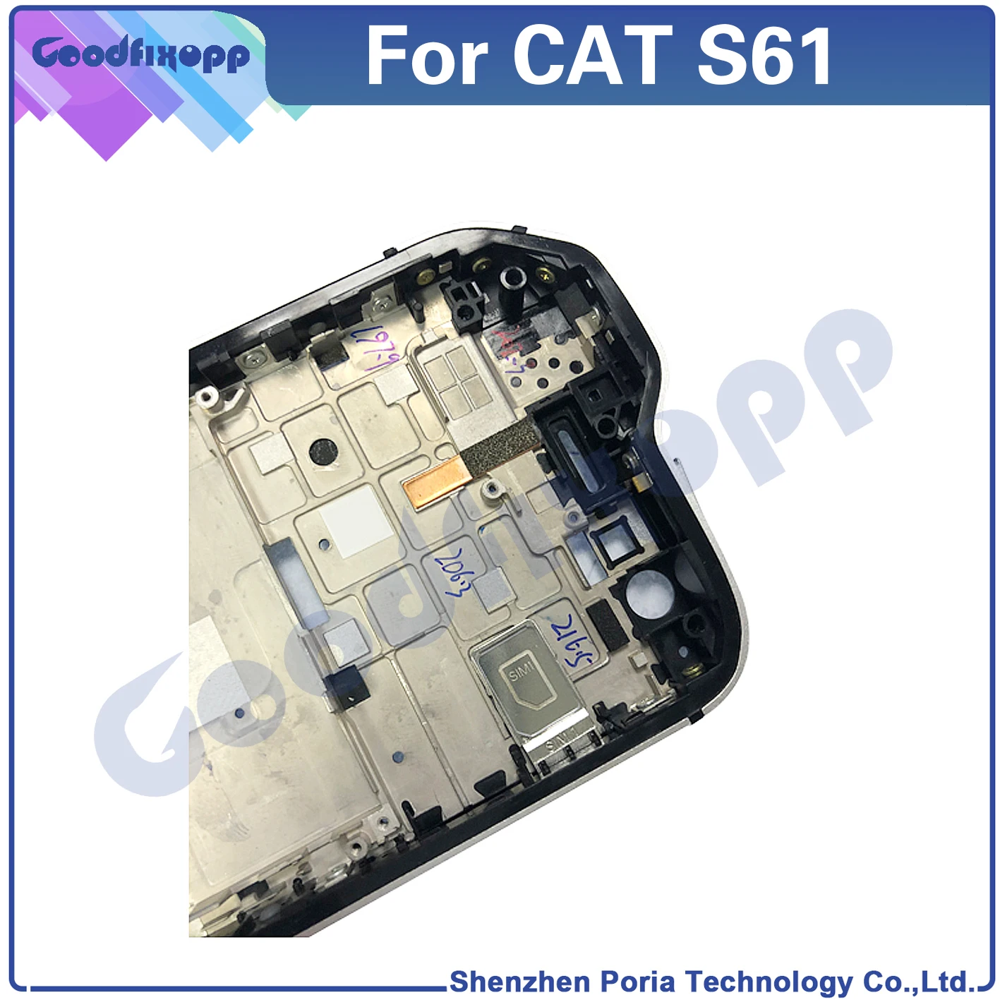 For CAT S61 Front Frame Middle Frame LCD Frame With Sim Card Slot Tray+Side Buttons Parts Replacement