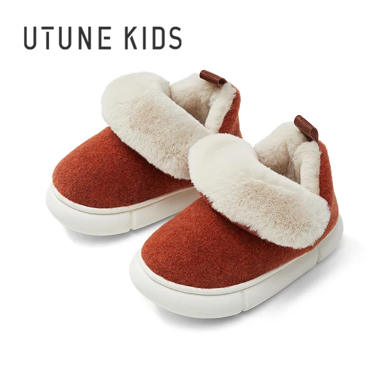 UTUNE KIDS Winter Shoes For Children Snow Boots Girls Felt Thick Plush Warm Kids Ankle Home Flats Boys EVA Anti-slip Soft Cute