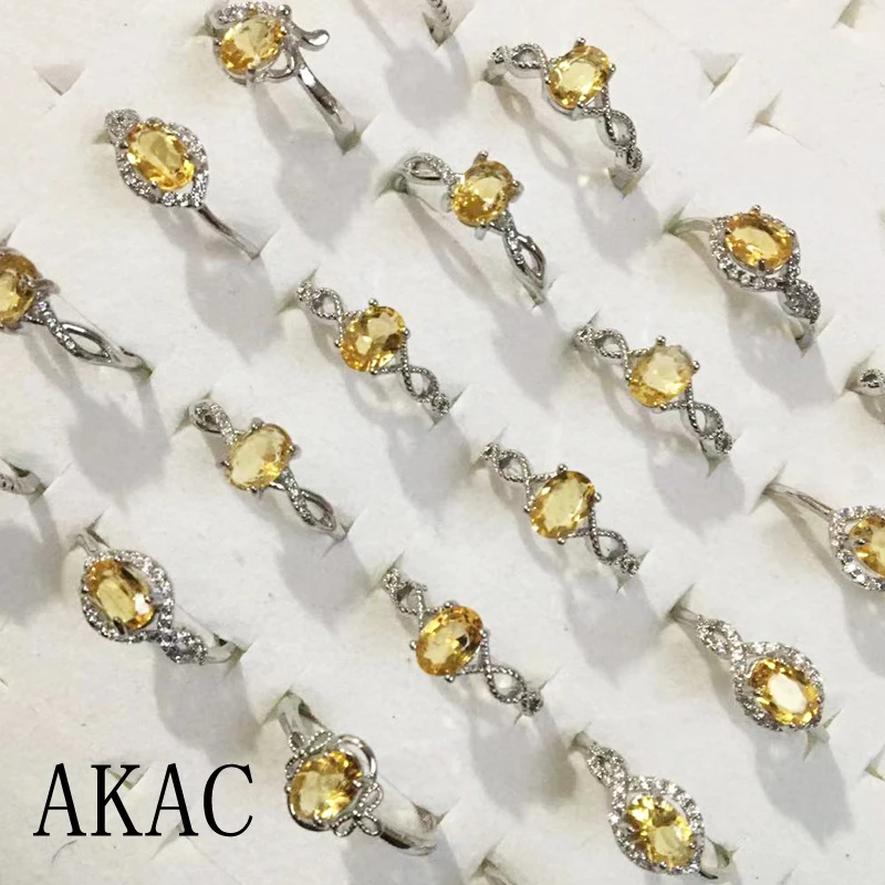 5rings  10rings AKAC approx5*7mm natural yellow citrine quart white copper adjustable ring for women men send randomly wholesale