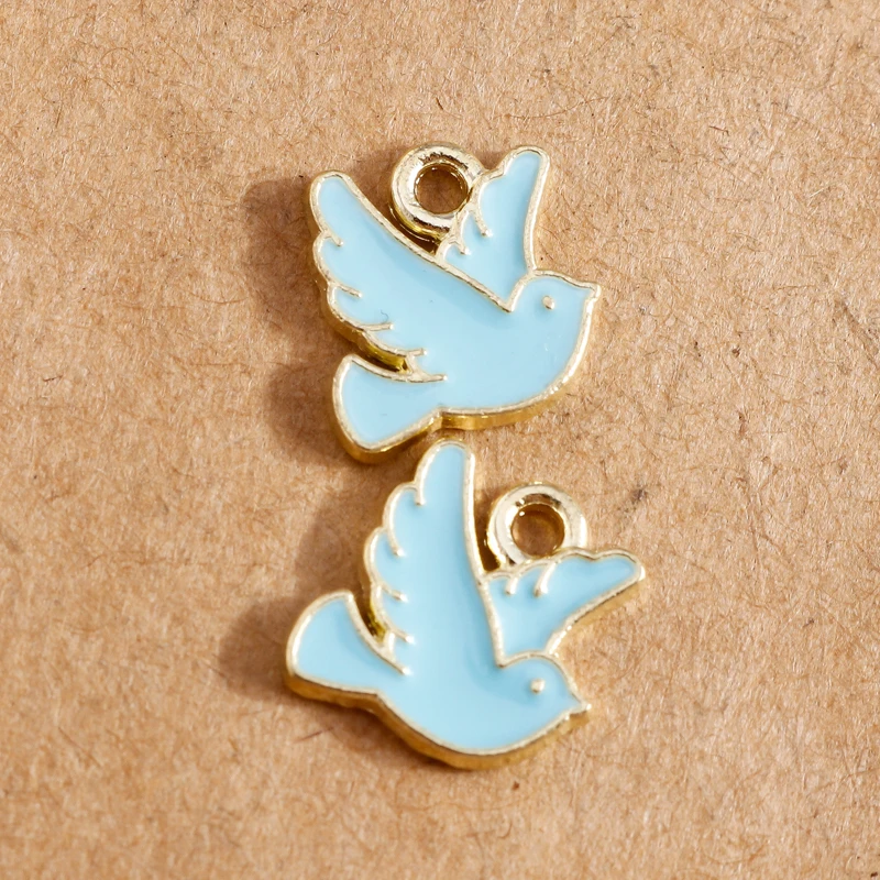 10pcs/lot  11*13mm Enamel Bird Charms for Jewelry Making Pigeon Pendant Necklace Bracelets Charms DIY Findings